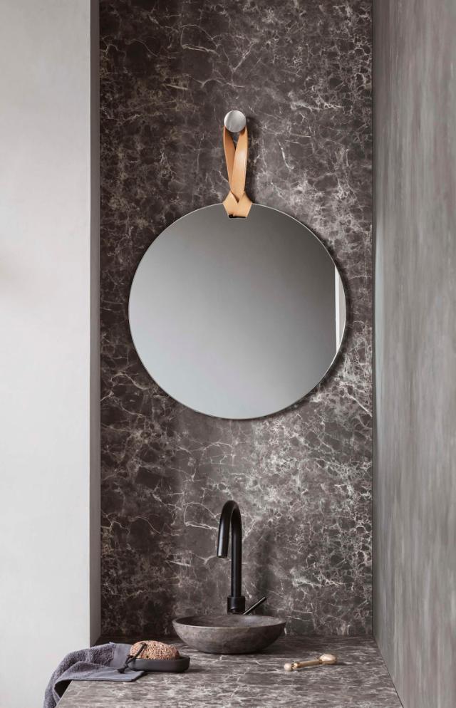 Rope spegel - Ø70 cm - med läderrem