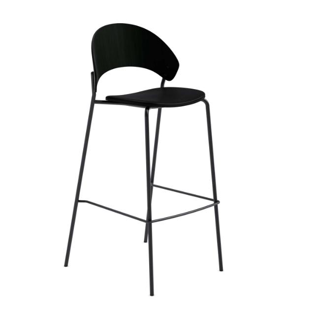 Dosina barstol med klädsel - 75 cm - Svart ek m. svart läder