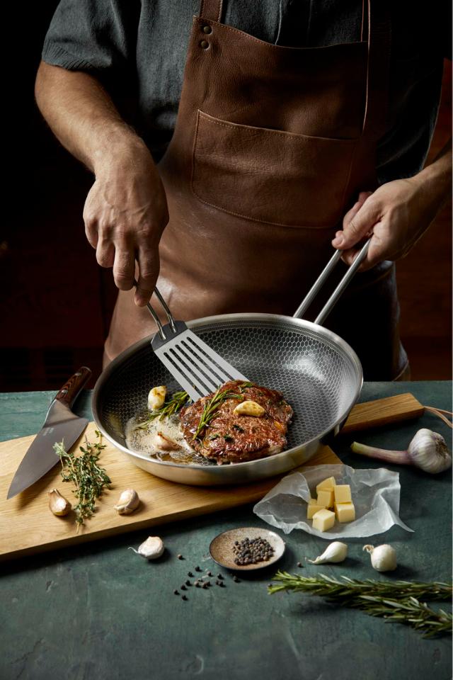 Multi Mosaic mirror polished frying pan - 28 cm -  ceramic Slip-Let® coating
