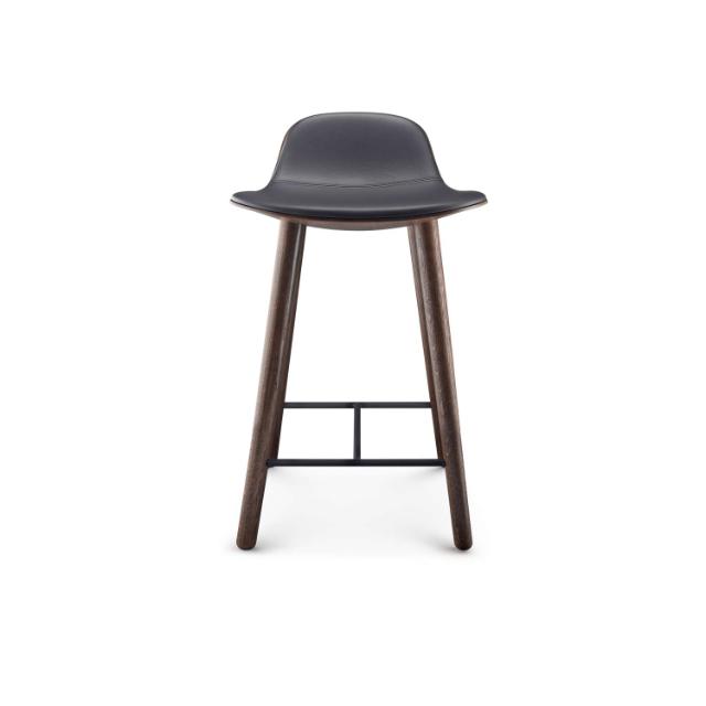 Tabouret de bar Eva Solo Abalone - Chêne foncé et cuir noir - 65 cm