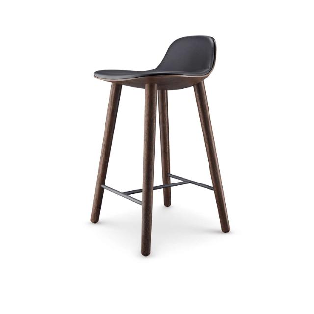Tabouret de bar Eva Solo Abalone - Chêne foncé et cuir noir - 65 cm