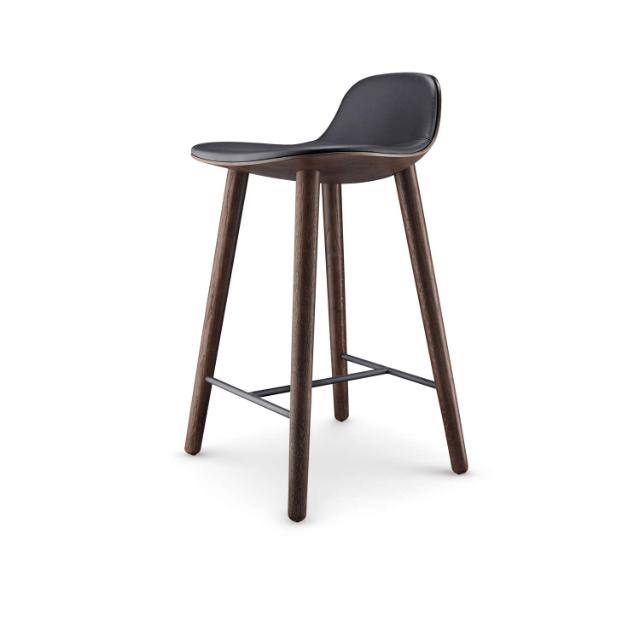 Yuuga barstool - Smoked oak w. black leather - 65 cm