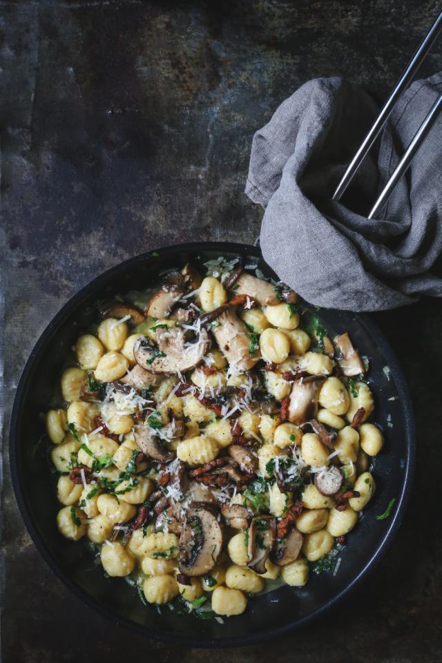 Gnocchi with mushrooms, kale and Parmesan