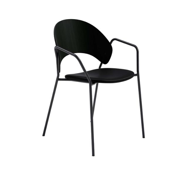 Dosina dining chair with armrest - Black oak w. black leather upholster