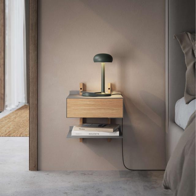 Smile Bedside Table Shelf - Oak/Grey