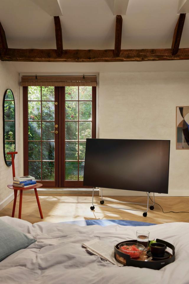 Lifestyle_Photo_1 Carry TV-Ständer mit Rollen Edelstahl