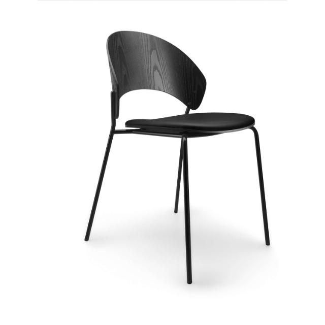 Dosina dining chair - Black ash w. black leather upholster