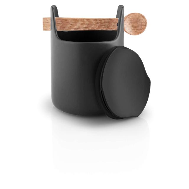Toolbox opbevaringskrukke - 15 cm - med låg og ske, sort