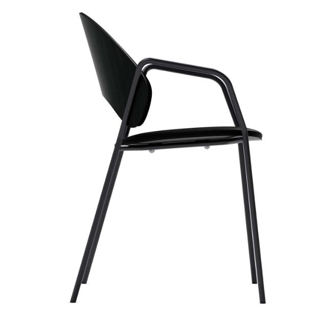 Dosina dining chair with armrest - Black oak w. black leather upholster