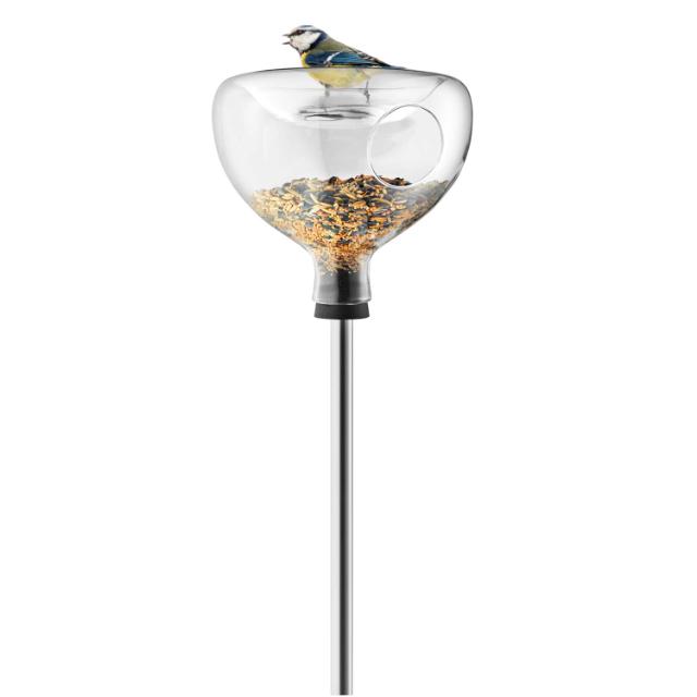 Glass bird feeder with bird bath