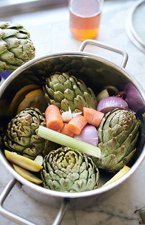 Artichokes with tahini and pickled lemon dressing