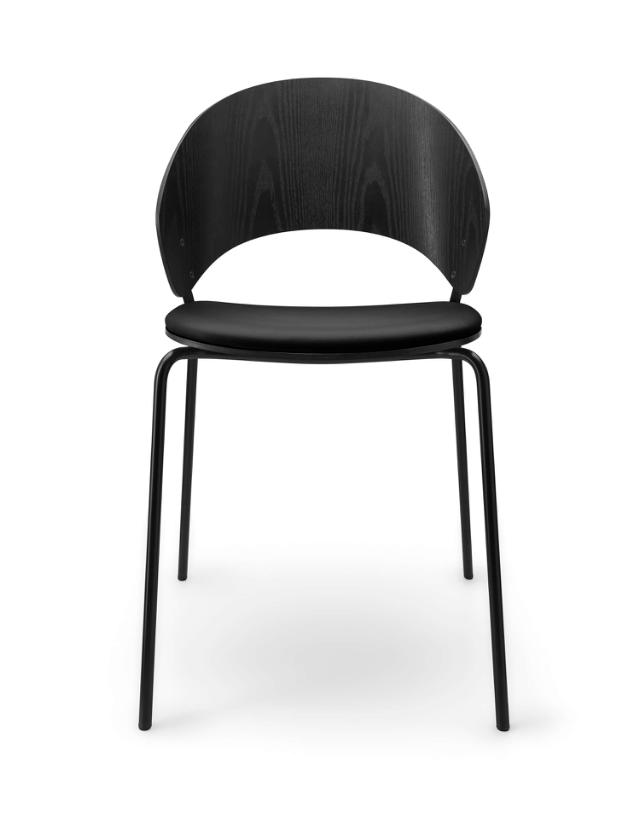 Chaise de table à manger Dosina - Bois de frêne noir et cuir noir