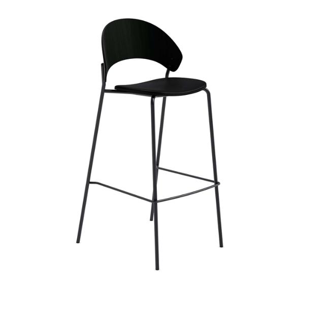 Dosina barstol med polstring - 75 cm - Svart eik m. svart skinn