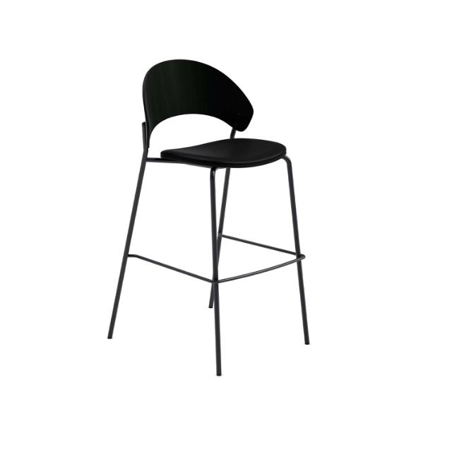 Dosina barstol med polstring - 65 cm - Svart eik m. svart skinn